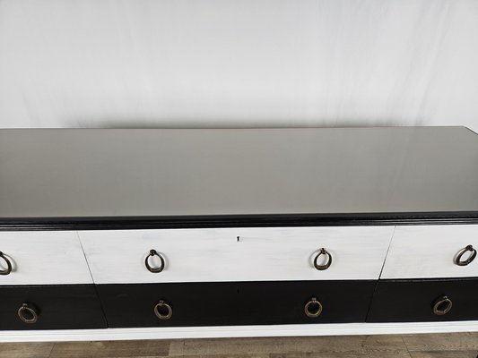 Black White Lacquered Chest with Glass Top and Brass Handles, 1960-ZUW-1798194