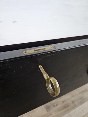 Black White Lacquered Chest with Glass Top and Brass Handles, 1960-ZUW-1798194