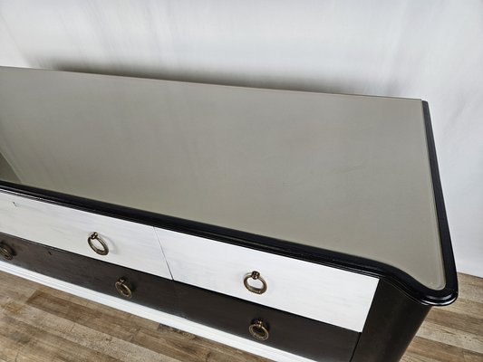 Black White Lacquered Chest with Glass Top and Brass Handles, 1960-ZUW-1798194