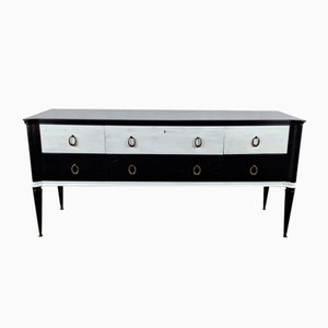 Black White Lacquered Chest with Glass Top and Brass Handles, 1960-ZUW-1798194