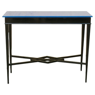 Black Wood and Blue Glass Console Table by Tito Agnoli, 1950s-YUW-2018630