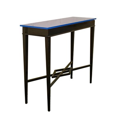 Black Wood and Blue Glass Console Table by Tito Agnoli, 1950s-YUW-2018630