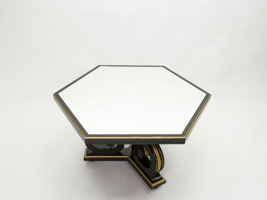 Black Wood and Gold Mirror Dining Table by Maurice Hirsch, 1970s-YJA-858681