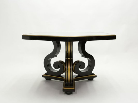 Black Wood and Gold Mirror Dining Table by Maurice Hirsch, 1970s-YJA-858681