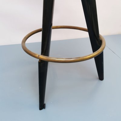 Black Wood & Brass Stool by Paolo Buffa-VJY-1153445