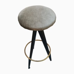 Black Wood & Brass Stool by Paolo Buffa-VJY-1153445