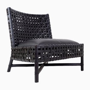 Black Woven Leather Lounge Chairs, Set of 2-NYF-2019037