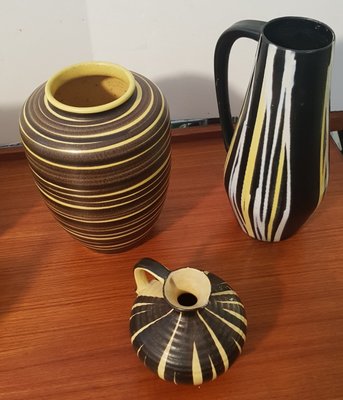 Black & Yellow Ceramic Vases, 1950s, Set of 3-QDP-838528