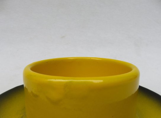 Black & Yellow Enameled Butter Dish with Spray Decoration, 1920s-EY-888819