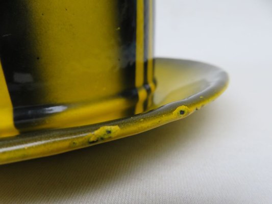 Black & Yellow Enameled Butter Dish with Spray Decoration, 1920s-EY-888819