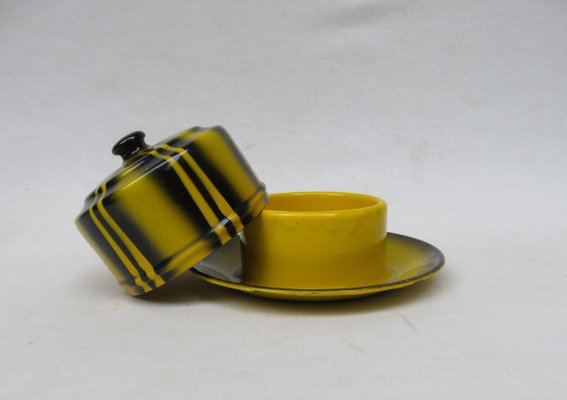 Black & Yellow Enameled Butter Dish with Spray Decoration, 1920s-EY-888819