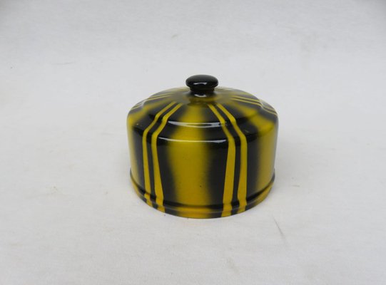 Black & Yellow Enameled Butter Dish with Spray Decoration, 1920s-EY-888819