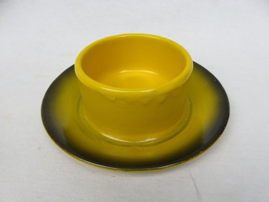 Black & Yellow Enameled Butter Dish with Spray Decoration, 1920s-EY-888819