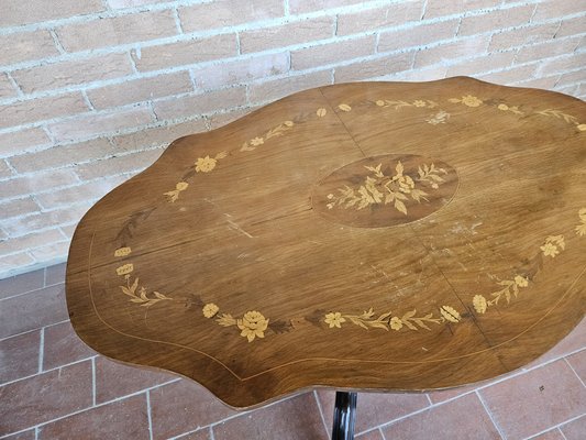 Blond Walnut Biscuit Table with Maple Inlays, Pink Maple and Mahogany, 1940s-ZUW-1799548