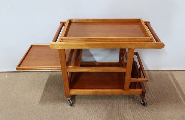 Blonde Mahogany Table with Wheels, 1960s-RVK-1142126