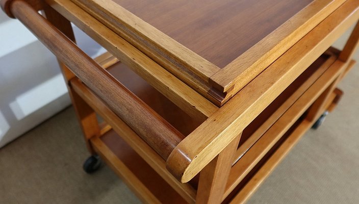 Blonde Mahogany Table with Wheels, 1960s-RVK-1142126