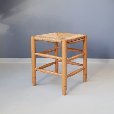 Blonde Wood and Rush Stools, 1970s, Set of 2-SJU-1735517