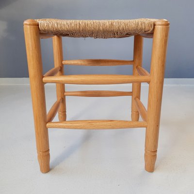 Blonde Wood and Rush Stools, 1970s, Set of 2-SJU-1735517