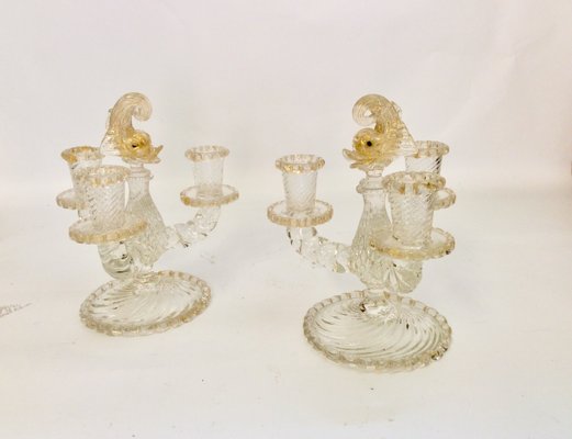 Blown Glass Candleholder from Barovier & Toso, 1950s, Set of 2-QZG-1365003