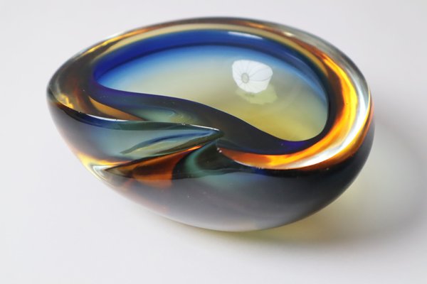 Blue Amber-Colored Murano Glass Bowl, 1950s-ESB-1806215