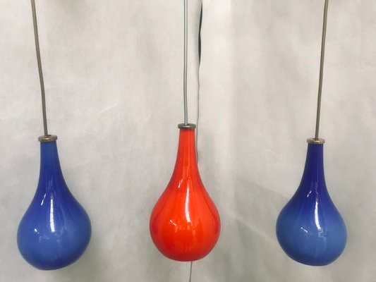 Blue and Red Double-Layered Glass Ceiling Lights, 1970s, Set of 3-WQQ-1377381