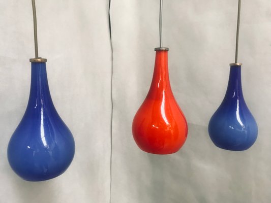 Blue and Red Double-Layered Glass Ceiling Lights, 1970s, Set of 3-WQQ-1377381