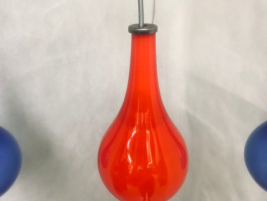 Blue and Red Double-Layered Glass Ceiling Lights, 1970s, Set of 3-WQQ-1377381