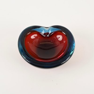 Blue and Red Sommerso Murano Glass Heart-Shaped Bowl by Flavio Poli, Italy, 1960s-JDR-1817230