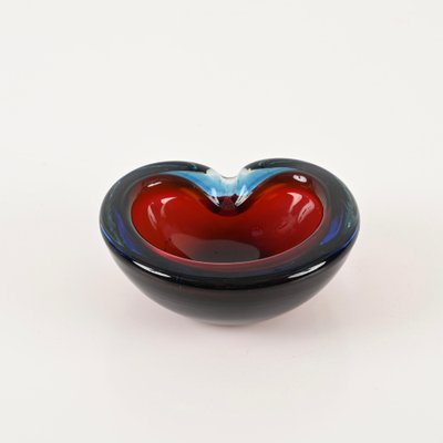 Blue and Red Sommerso Murano Glass Heart-Shaped Bowl by Flavio Poli, Italy, 1960s-JDR-1817230