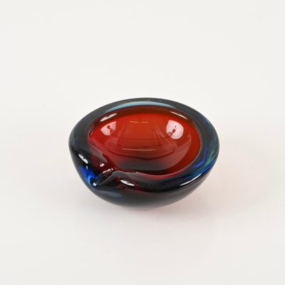 Blue and Red Sommerso Murano Glass Heart-Shaped Bowl by Flavio Poli, Italy, 1960s-JDR-1817230