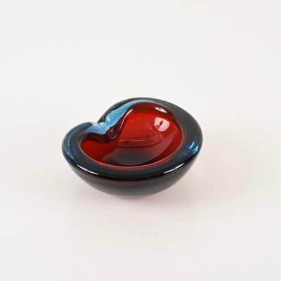 Blue and Red Sommerso Murano Glass Heart-Shaped Bowl by Flavio Poli, Italy, 1960s-JDR-1817230