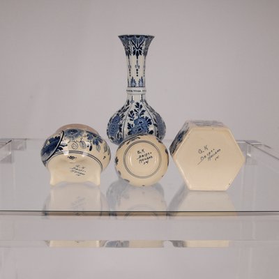 Blue and White Delftware Vase, Tea Caddy & Silver Spoons, Set of 11-GOE-1342272