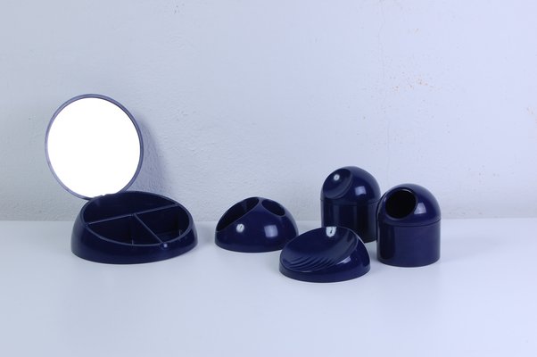 Blue Bathroom Set by Makio Hasuike for Gedy, 1970s, Set of 5-XSG-1352990