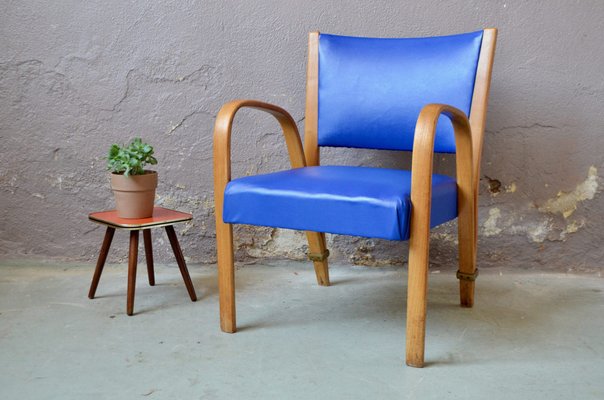 Blue Bow Wood Lounge Chair from Steiner, 1950s-AIU-962391