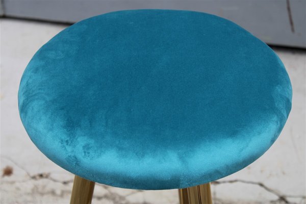 Blue Brass and Velvet Stools, Italy, 1950s, Set of 2-EH-1383345