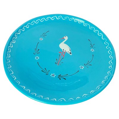 Blue Ceramic Enameled Platter with Bird Pattern, France, 1970s-UR-1361452