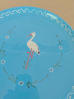 Blue Ceramic Enameled Platter with Bird Pattern, France, 1970s-UR-1361452