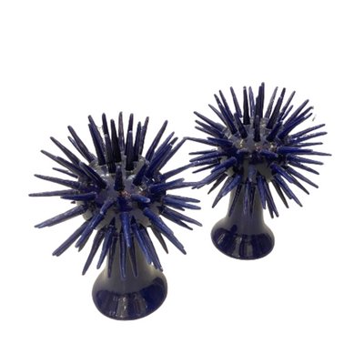 Blue Ceramic Hedgehog Sculptures, 1980s, Set of 2-RFP-2029004