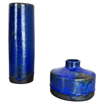 Blue Ceramic Studio Vase by Gerhard Liebenthron, Germany, 1970s, Set of 2-QZ-1149883