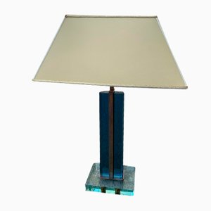 Blue Crystal & Brass Table Lamp by Pietro Chiesa for Fontana Arte, 1950s-EH-950948