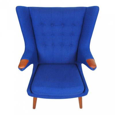 Blue Fabric and Teak Papa Bear Chair by Hans J. Wegner, 1970s-MTD-1400698