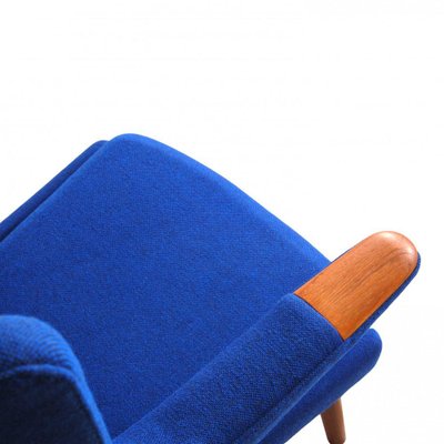 Blue Fabric and Teak Papa Bear Chair by Hans J. Wegner, 1970s-MTD-1400698