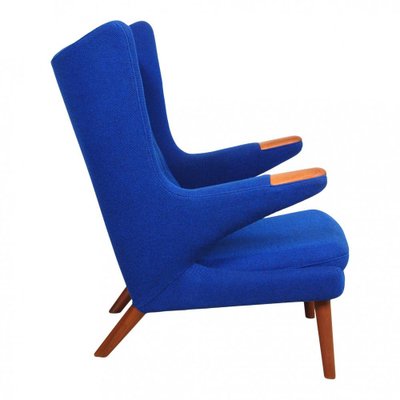 Blue Fabric and Teak Papa Bear Chair by Hans J. Wegner, 1970s-MTD-1400698