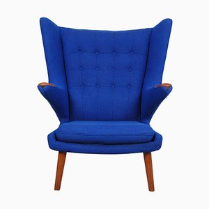 Blue Fabric and Teak Papa Bear Chair by Hans J. Wegner, 1970s-MTD-1400698