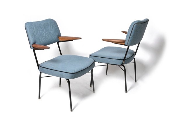 Blue Fabric Armchairs, Hungary, 1960s, Set of 2-HYJ-829659