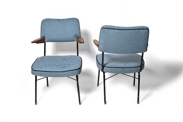 Blue Fabric Armchairs, Hungary, 1960s, Set of 2-HYJ-829659