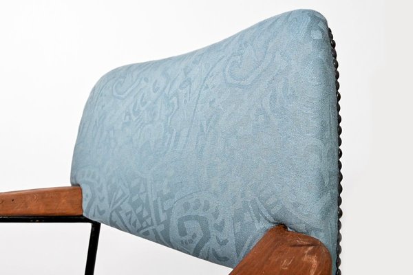 Blue Fabric Armchairs, Hungary, 1960s, Set of 2-HYJ-829659