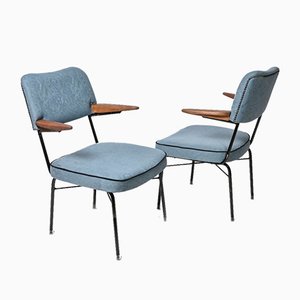 Blue Fabric Armchairs, Hungary, 1960s, Set of 2-HYJ-829659