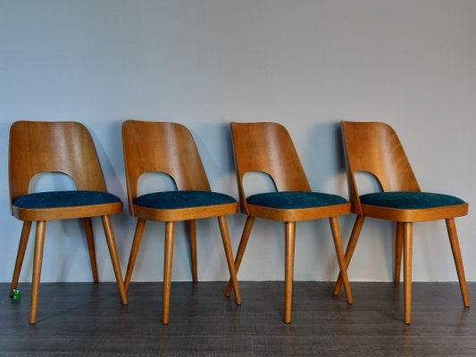 Blue Fabric & Beech Chairs by Oswald Haerdtl for TON, Set of 4-EYI-1177240