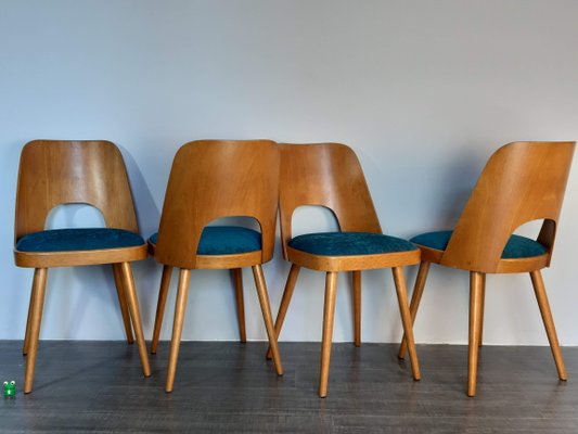 Blue Fabric & Beech Chairs by Oswald Haerdtl for TON, Set of 4-EYI-1177240